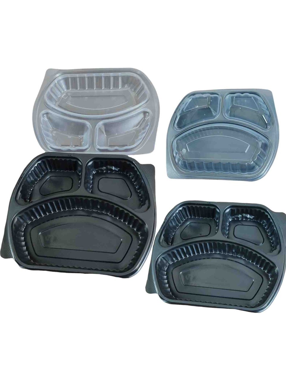 Plastik 3 Gözlü Yemek Kabı Kapaklı 50 Adet 