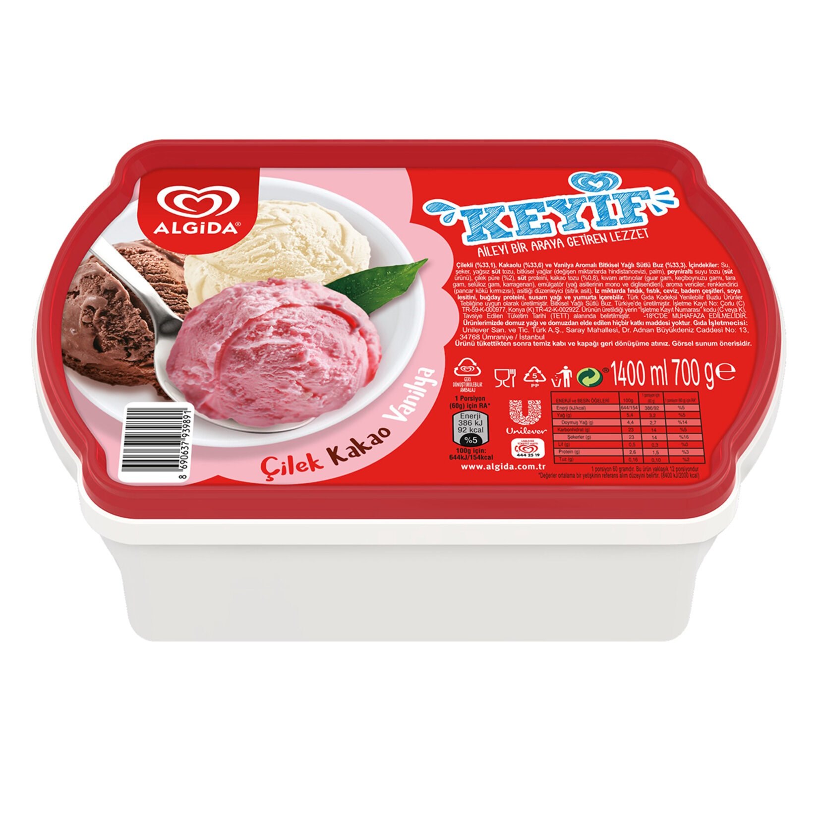 Algıda Keyıf Çilek-Vanilya-Kakao 1400Ml 